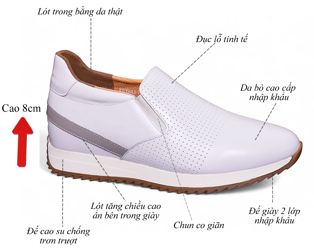 Giày cao 7cm màu trắng cao cấp sc 8